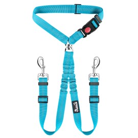 SlowTon Double Dog Seat Belt, Adjustable Headrest Dog Car Harness with Anti-shock Elastic Bungee Buffer, 2-in-1 Pet Cars Safety Seatbelt Restraint and Dog Leash Lead for Travel Walking Daily Use