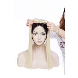 Hair Toppers for Women One Piece Clip in Toppers Extensions Straight Real Mono Toppiece Hair Piece for Thinning Hair 17" - Bleach Blonde