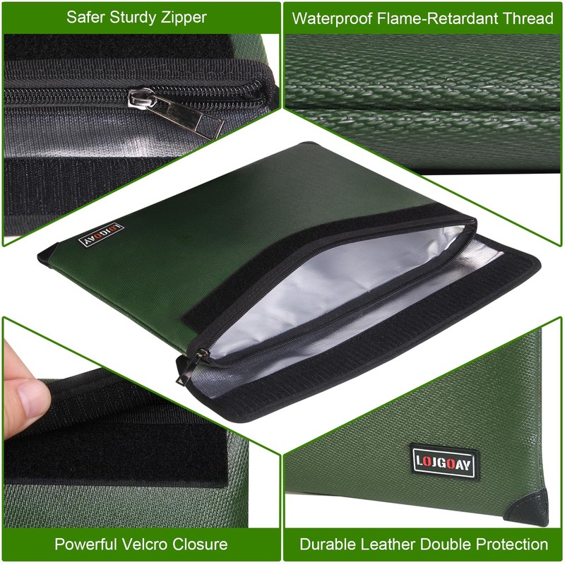 LOJGOAY Fireproof Document Bag - with 5200°F Heat Insulated, Waterproof