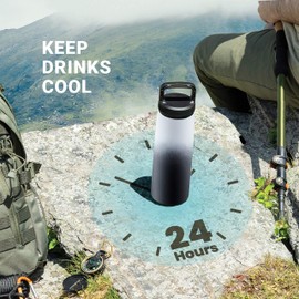Triple-Insulated Stainless Steel Water Bottle with Straw Lid - Flip-Top Lid - Wide-Mouth Cap (25 Oz) Insulated Water Bottles, Keeps Hot and Cold - Sports Canteen Water Bottle Great for Hiking & Biking