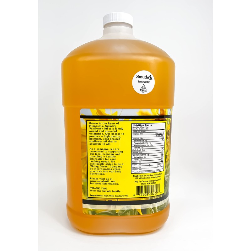 Smude's Brand Cold Pressed Sunflower Oil – 1 Gallon (128