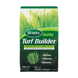 Scotts® Healthy Turf Builder® Fungicide and Lawn Food, 2-in-1 Fungicide and Fertilizer, Prevents Disease While Feeding Grass, Controls 27 Diseases - Powdery Mildew, Red Thread, Brown Patch, 13.7 lbs.
