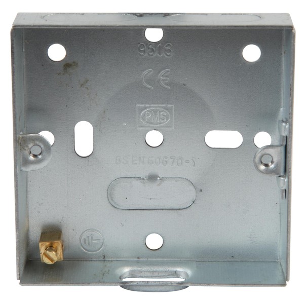 rhinocables Metal 1 Gang Single Socket Back Box, Single Pattress