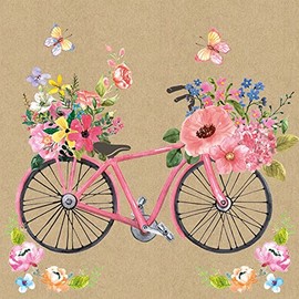 20 Napkins Bicycle Full of Flowers Tasted Vintage Beige Flowers Floral Spring Summer Table Decoration 33 x 33 cm