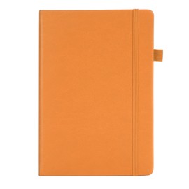 A5 Lined Notebook Portable PU Leather Hardcover Notebook with Elastic Strap for Business School Orange