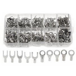 YFFSFDC Terminal Set, 320 Pieces Round Terminals, Crimp Terminals, Bare Crimp Terminals, Copper Material, Tinned Surface, O Shape, U-Shaped, Multiple Sizes Connectors, Low Frequency, Wire Connection, SNB and RNB Model Wire Combination Set with Storage Ca