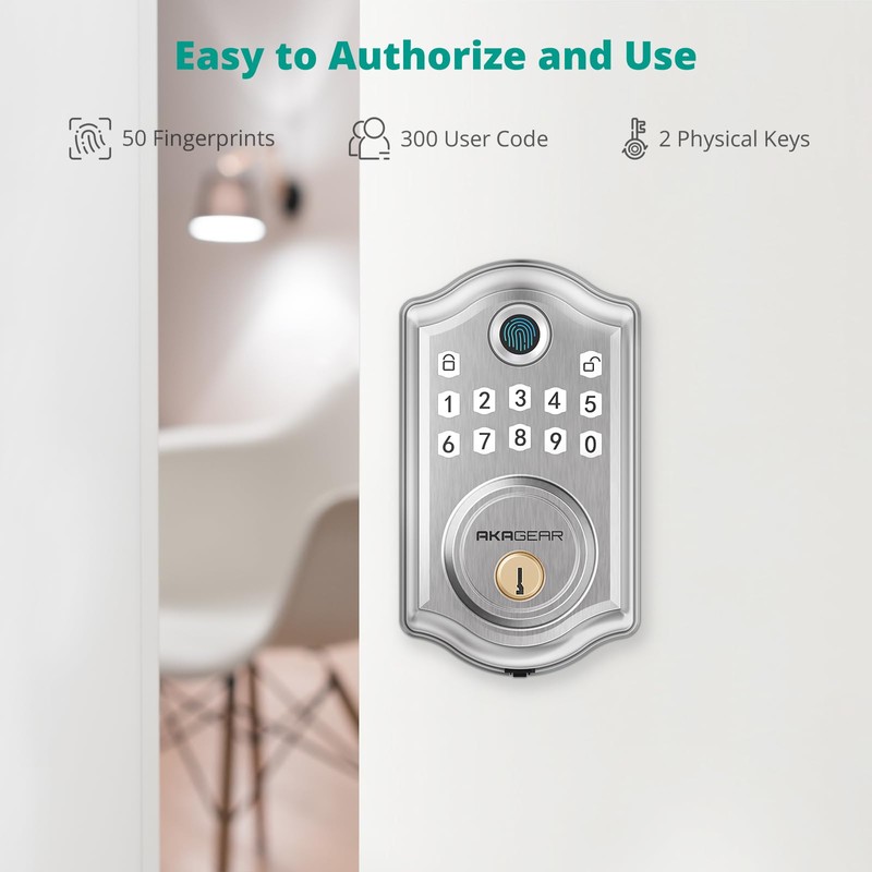 Keyless Entry Door Lock - AkaGear Smart Door Lock, Fingerprint