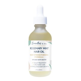 Bundles & Bits Rosemary Mint Scalp & Hair Oil for Growth and Dry, Damaged Hair - Strengthening Formula infused with Biotin & Jojoba - Frizz Free, 2 oz.
