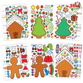 JOYIN 36 PCS Christmas Make-a-face Sticker Sheets Make Your Own Christmas Gingerbread Sticker Series and Trees Sticker Sheets Kids Party Favor Supplies Craft