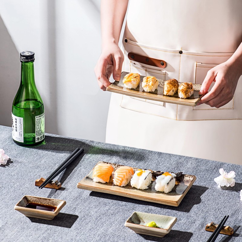 UNICASA Japanese Style Sushi Plate Set 8 Piece, Ceramic Sushi