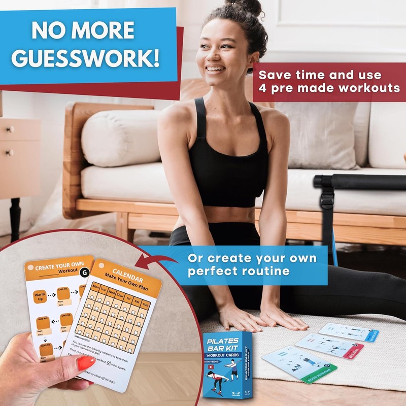 Pilates Bar Workout Cards, 62 Exercise Card Deck with Video