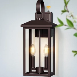 Extra Large Exterior Lighting Fixtures Bronze, Dusk Till Dawn Outdoor Light Fixture, 2-Light Outdoor Wall Fixture with E12 Socket, 18" Porch Light Fixtures for House, Garage, Patio, Door, Backyard