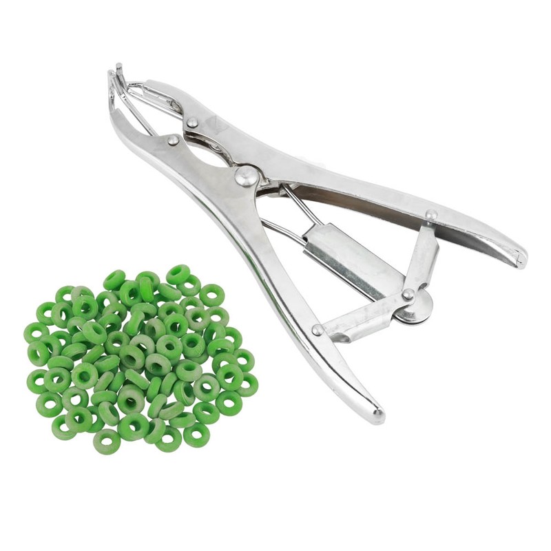 Stainless Steel Castration Pliers Clamp with 100PCS Tail Docking Rings