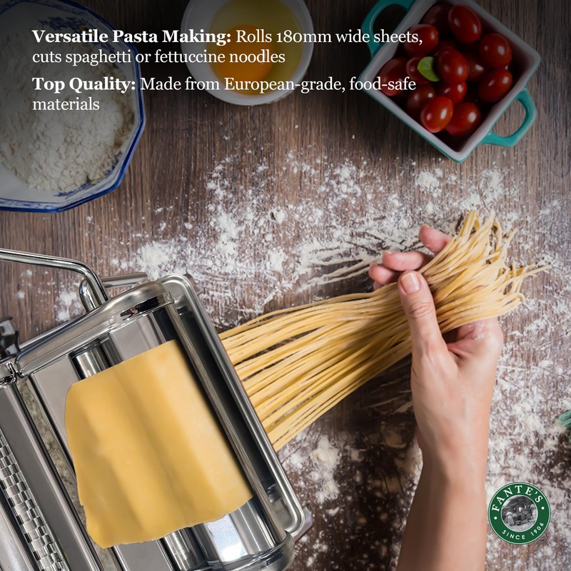 Fante’s Double Cutter Classic Pasta Maker, Hand-Crank Noodle Press with