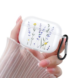 Newseego Airpods Pro 2 Case for Girls Women, Cute Flower Design Airpods Pro 2nd Generation Case with Carabiner, Transparent Soft TPU Shockproof Protective Case for Airpods Pro 2 (2022) - Flower 1