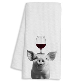 Funny Wine Pig Decor Kitchen Towels Gifts, Pig Gift Decor Dish Hand Tea Kitchen Bathroom Towels, Wine Pigs Lover Gift, Pigs Gifts for Women, 16x24 Inch