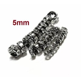 Unbranded 20 pcs Gunmetal Black Clear Rhinestone Rondelle Spacer Beads – 5mm x 2.4mm