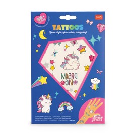 Legami - Temporary Tattoos for Kids Unicorn Theme, Washable, Sweat and Waterproof, Glitter Detailing, Easy to Apply, Skin Friendly, Dermatologically Tested