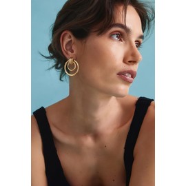 HolidayQbee Gold Earrings For Women With Two Circles Gold Dangle Earrings Drop Earrings Statement Earrings Fashion Chic Gold Earrings Jewelry Gift