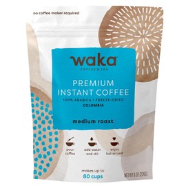 Waka Premium Instant Coffee Pouch — 100% Colombian Arabica Freeze Dried Beans — For Hot or Iced Coffee (8 Ounces, Medium Roast)