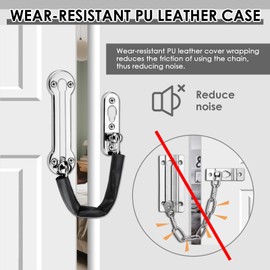 Door Chain with Leather Case Security Lock SUS304 Stainless Steel Extra-Thick Heavy Duty Front Door Restrictor Limiter Safety Guard Chain with Spring for Home Apartment Wooden/UPVC Doors (Silver)