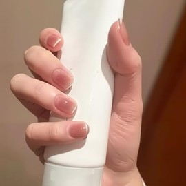 LEVGAL Nail Tips, Short, Pink Fake Nails, French Hot Red Nails, Short, Popular Nails, Japanese Style, Cute, Double-Sided Tape, Stylish, Simple, Coming-of-Age Ceremonies, Weddings, School Entrance Ceremonies, Graduation Ceremonies