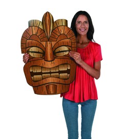 Fun Express 34" - 36" Jumbo Brown Tiki Mask Cardboard Cutouts - 3 Piece - Great Decorations for Your Next Luau, Tiki Bar and Other Fun and Grand Celebrations