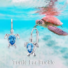 SHEAISRS Turtle Earrings for Women 925 Sterling Silver Ocean Sea Turtle Leverback Hoop Earring Bohemia Beach Theme Jewelry