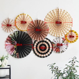 YFFSFDC Paper Fan, 8-piece Set, Flower Type, Birthday Decoration, Party Decoration, Japanese Style, Birthday, Anniversary, Wedding, Celebration, Decoration, Stylish, Gold