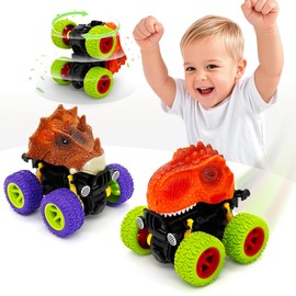 Dinosaur Monster Truck Toys for 3 Year Old Boys, Toy Car Outdoor Toys for Toddler Kids 3-5 Boy, Push and Go Friction Cars Stunt Vehicles, 2 3 Year Old Boy Gifts for Kids Birthday Party Favors