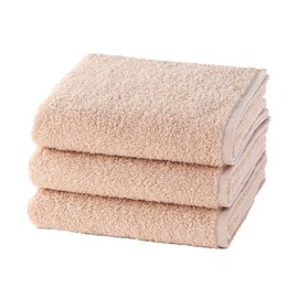 UCHINO Okubari Towel, Small Bath Towel, Set of 3, Beige, Water Absorbent, Quick Drying, Antibacterial, Odor Resistant, Lightweight, Cotton, Gift