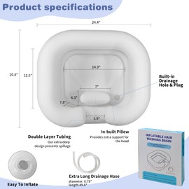 RxylveTC Multi‑Purpose Inflatable Hair‑Washing Basin – Home & Bedside Shampoo Bowl for Pregnant, Elderly Care & Disabled with Neck Pillow Support & Quick‑Drain Valve (White)