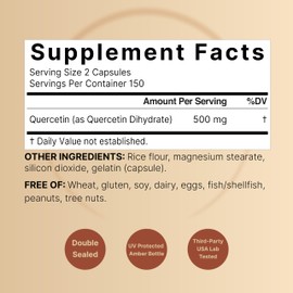 NatureBell Quercetin 500mg Per Serving, 300 Capsules | Ultra Strength Bioflavonoid Supplement for Immune Support | Third-Party Tested, Non-GMO, Gluten-Free