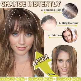 ELEVAVE Hair Toppers for Women Real Human Hair, 360° 3D Cover Middle Bangs Hair Pieces for Women (Light Brown)