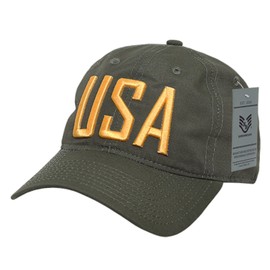 Olive Green USA US American Text United States America Ripstop Polo Relaxed Baseball Hat Cap