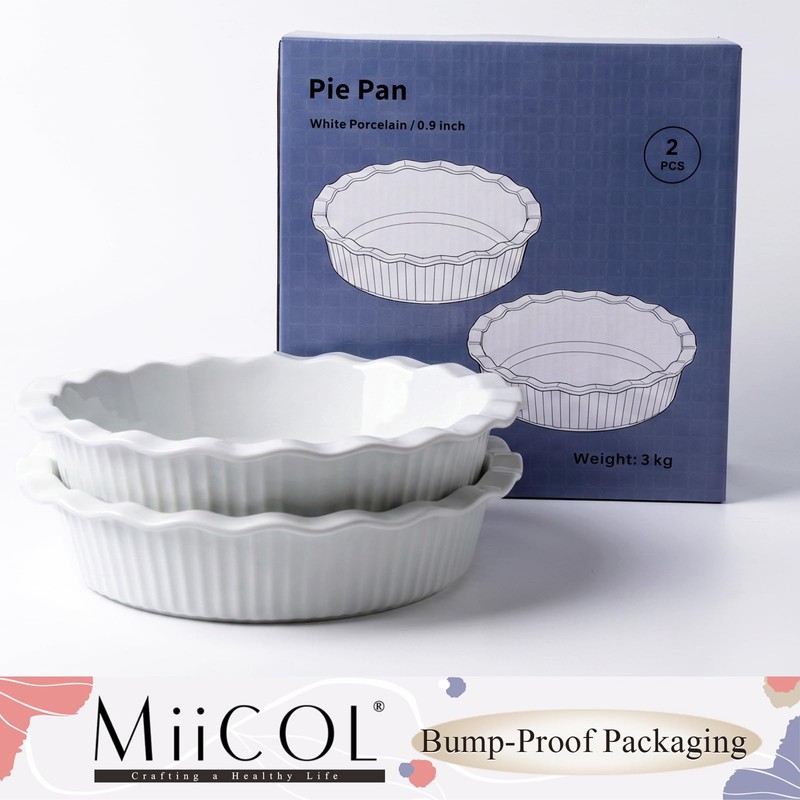 Miicol Ceramic Pie Pan Set of 2, 50 oz Ripple