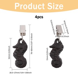 CHGCRAFT 4 Pcs Sungmor Cast Iron Tablecloth Weights Heavy Decorative Drapery Weights Seahorses Weights with Steel Clip for Picnic Curtains Flags Tablecloths, Black