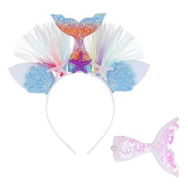 NYGGTYK 1 Piece Colourful Fish Shape Headband with 1 Piece Fishtail Hair Clip, Cosplay Headband, Headband for Girls, Headdress Accessory (Colour)