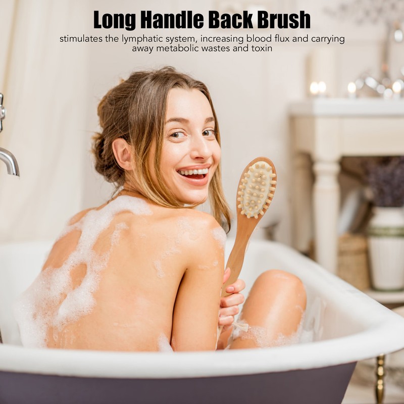 Wood Bath Brush Long Handle Soft Bristle Deep Cleansing Relieve