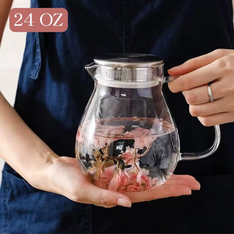 IwaiLoft Glass Teapot with Removable Stainless Steel Filter Lid Stovetop