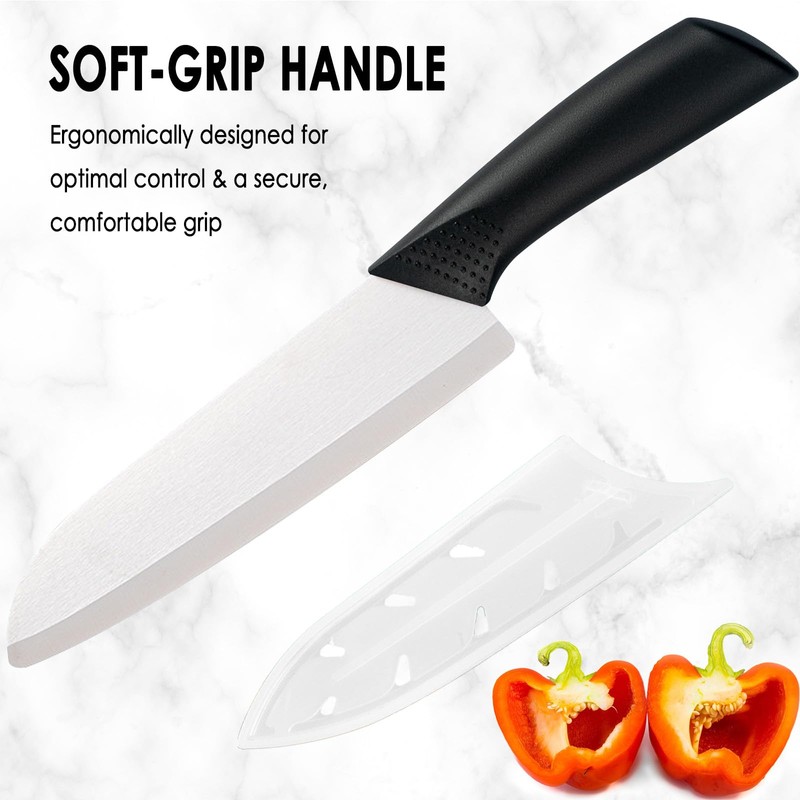 Cutqiz 7" Japanese Ceramic Knife with Cover for Veges Fruit