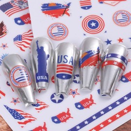 10Sheet Independence Day Nail Stickers 4th of July Nail Decals 3D Self-Adhesive USA Flags Heart Star Cap Design Nail Supplies American Flag Nail Art Sticker for Women Holiday Nails Decorations