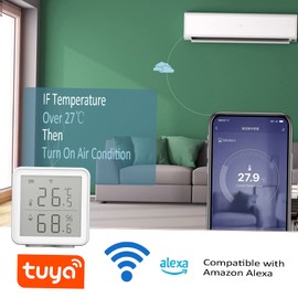 WiFi Temperature Sensor Wireless Digital Thermometer Hygrometer Compatible with Tuya and Alexa App with Data Storage and Alarm Functions