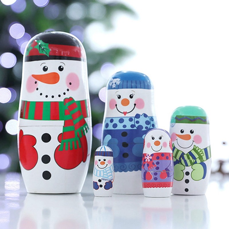 5pcs Christmas Handpainted Cute Wooden Matryoshka Dolls Russian Nesting Dolls