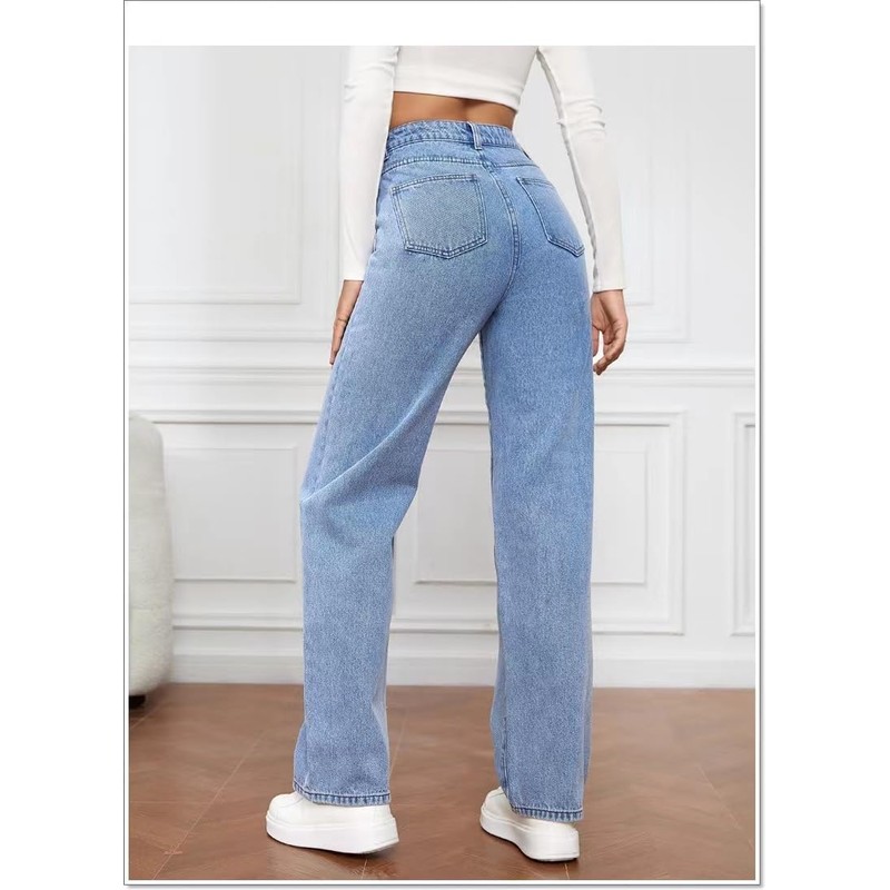 Womens Jeans Boyfriend Cargo Wide Leg Bootcut Pants Straight Leg