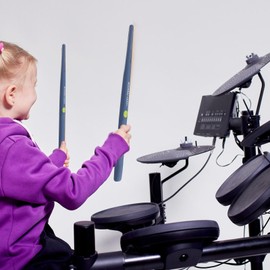 3D Motion Sensing Air Drum Kit, Portable Virtual Drum Machine for Beginners and Adults, with Drumsticks and Foot Pedals (BLUE)