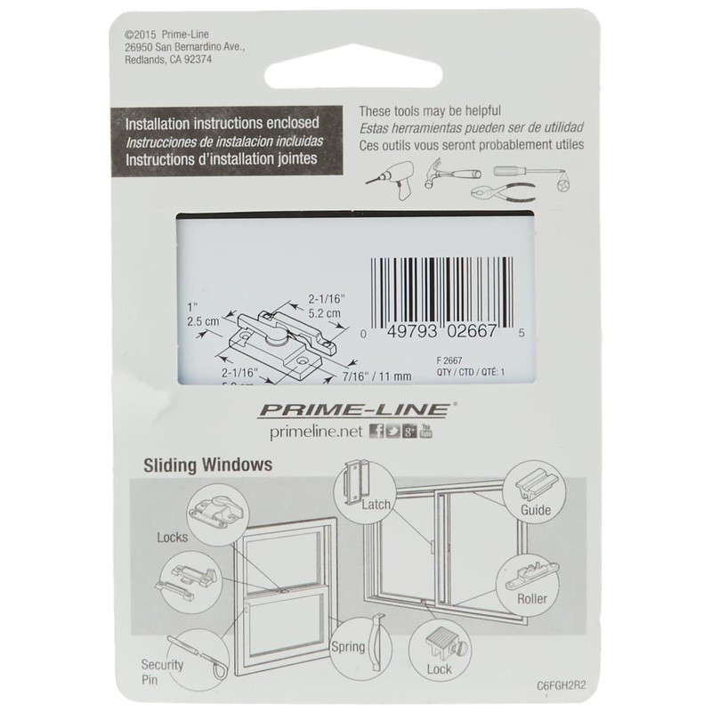 Prime-Line F 2667 Sash Lock, 2-1/16 In. Hole Centers, Fits