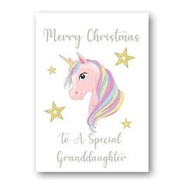 Second Ave To A Special Granddaughter Children's Unicorn Christmas Xmas Holiday Festive Greetings Card