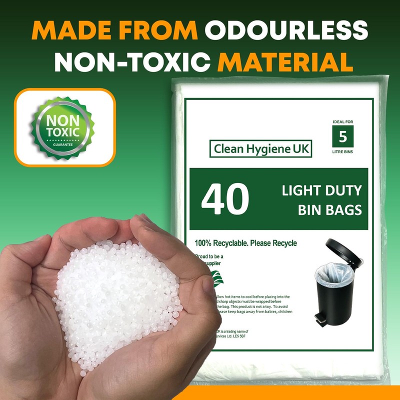 5L Bin Liners 40 Count Dustbin Waste Bags For Round,