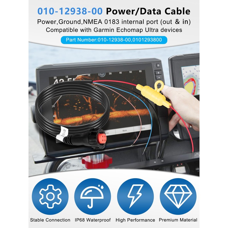 yourour 010-12938-00 Power/Data Cable Repalcement for Garmin EchoMAP Ultra 102sv,